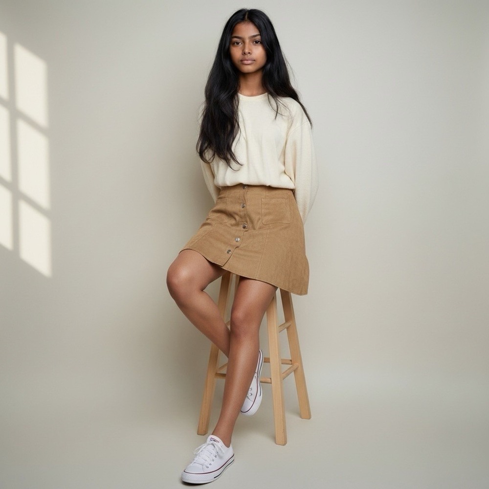 Kendall & Kylie Tan Faux Suede Button Front Mini Skirt A-Line Pockets XS